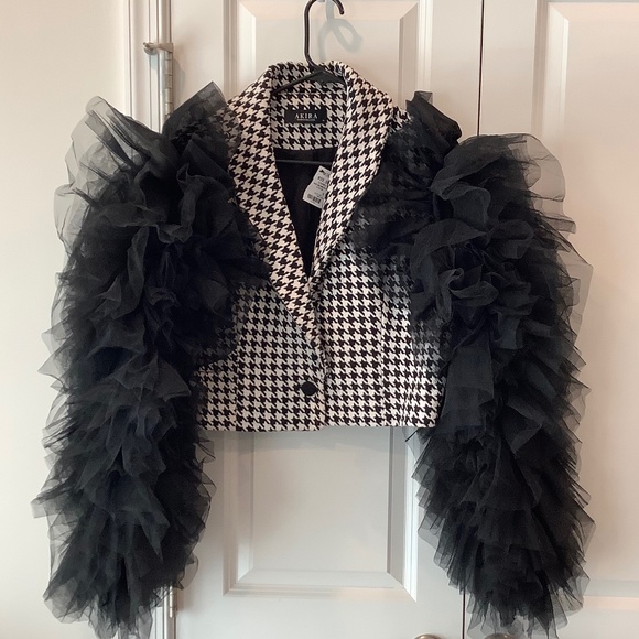 Akira Houndstooth Jacket with Tulle Sleeves-XL - Picture 1 of 7